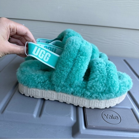 UGG Oh Fluffita Sherpa Platform Sandals Inside Outside Tiffany Blue Size 8 Women - Picture 3 of 9